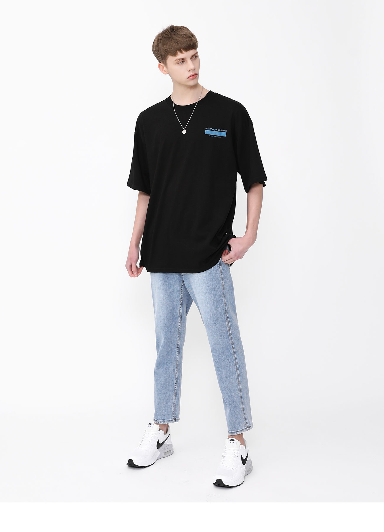 (1+1)스퀘어 블루 오버 반팔